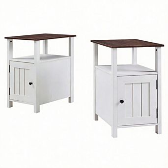 Set of 2 Farmhouse Nightstand Charging Station Barn Door Side Table Storage