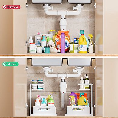 Under Sink Organizer Pull Out 2 Tier Storage Drawer 2pc