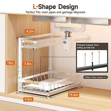 Height Adjustable 2 Tier Under Sink Storage Shelf 2pc