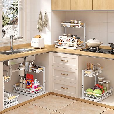 Height Adjustable 2 Tier Under Sink Storage Shelf 2pc