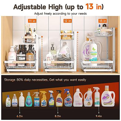 Height Adjustable 2 Tier Under Sink Storage Shelf 2pc