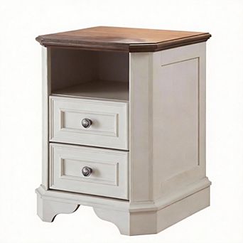 18" Farmhouse Charging End Table Vintage Wood Nightstand 2 Drawers