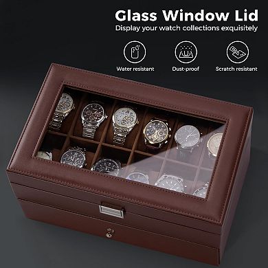 Men’s Watch Box with Drawer Glass Lid Valentine Gifts