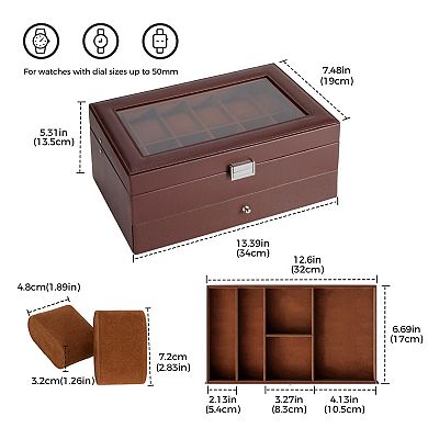 Men’s Watch Box with Drawer Glass Lid Valentine Gifts