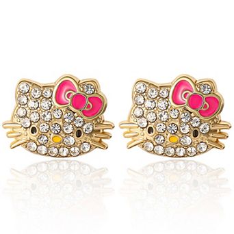 Sanrio Hello Kitty Pave Crystal Stud Earrings for Women, Officially Licensed