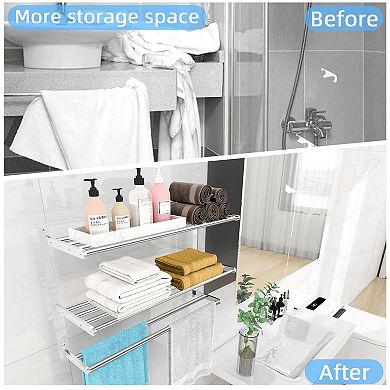 Wall-Mounted Vertical Rolled Towel Rack with Shelf