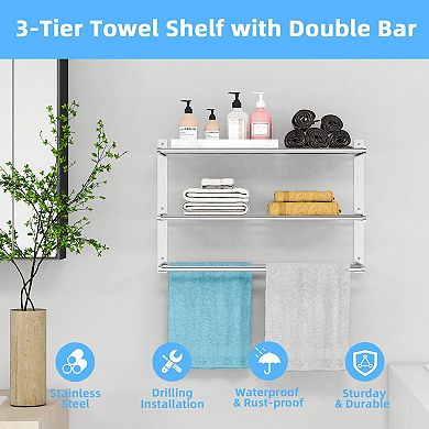 Wall-Mounted Vertical Rolled Towel Rack with Shelf