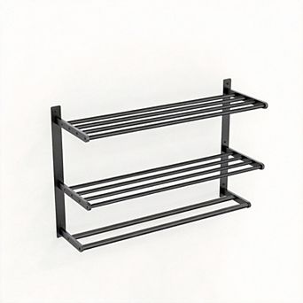 Wall-Mounted Vertical Rolled Towel Rack with Shelf