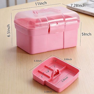 11'' Plastic Storage Box with Tray Multipurpose Organizer for Art Craft