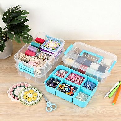 2 pack 3-Tier Stackable Storage Box with Tray Handle Lid for School Office