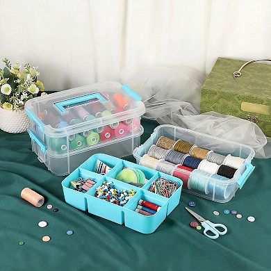 2 pack 3-Tier Stackable Storage Box with Tray Handle Lid for School Office