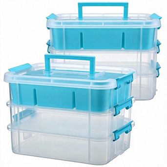 2 pack 3 tier Stackable Storage Box with Tray Handle Lid for School Office