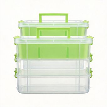 2 pack 3 tier Stackable Storage Box with Tray Handle Lid for School Office