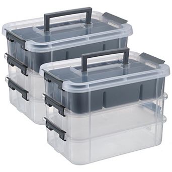 2 pack 3 tier Stackable Storage Box with Tray Handle Lid for School Office