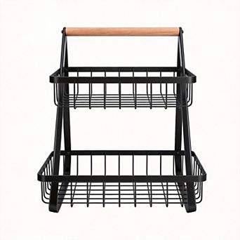 2 tier Metal Fruit Basket Countertop Detachable Kitchen Storage