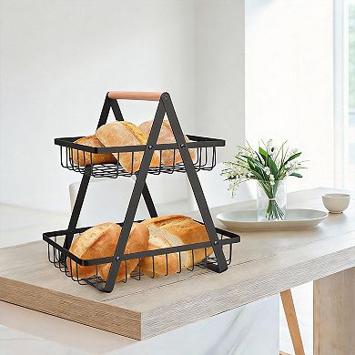 2 Tier Metal Fruit Basket Countertop Detachable Kitchen Storage