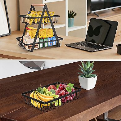 2 Tier Metal Fruit Basket Countertop Detachable Kitchen Storage