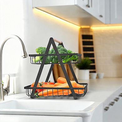2 Tier Metal Fruit Basket Countertop Detachable Kitchen Storage