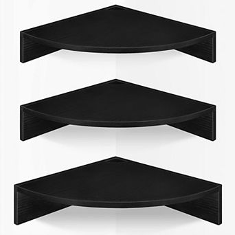 Set of 3 Corner Shelf Sets Wall Mount Floating 3 tier Wood Display Storage
