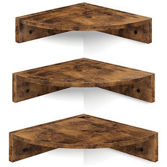 Set of 3 Corner Shelf Sets Wall Mount Floating 3 tier Wood Display Storage