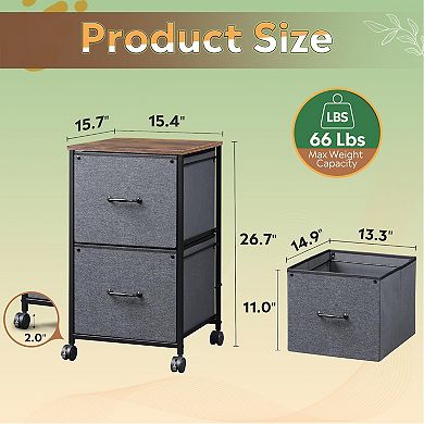 2 Drawer Mobile File Cabinet Rolling Printer Stand Fabric Vertical Filing