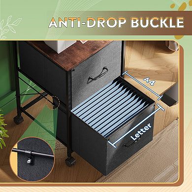 2 Drawer Mobile File Cabinet Rolling Printer Stand Fabric Vertical Filing