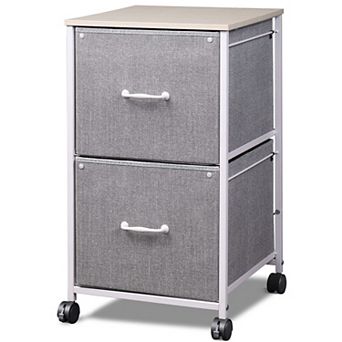 2 Drawer Mobile File Cabinet Rolling Printer Stand Fabric Vertical Filing