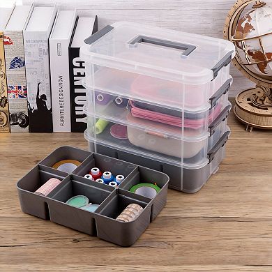 4-Layer Craft Storage Box with Removable Trays for Arts Sewing Office 10qt