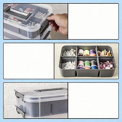 4-Layer Craft Storage Box with Removable Trays for Arts Sewing Office 10qt