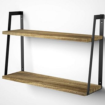 Rustic 2 tier Floating Wall Shelf Sets Wood Storage Display