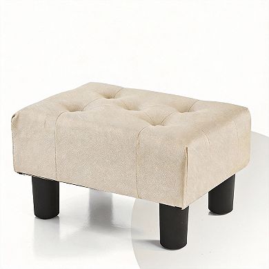 Linen Rectangle Footstool Ottoman with Legs for Living Room 15.4''W x 11.6''D x 9.2''H