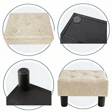 Linen Rectangle Footstool Ottoman with Legs for Living Room 15.4''W x 11.6''D x 9.2''H