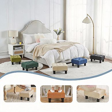 Linen Rectangle Footstool Ottoman with Legs for Living Room 15.4''W x 11.6''D x 9.2''H