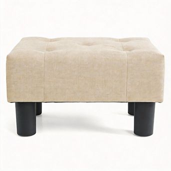 Linen Rectangle Footstool Ottoman with Legs for Living Room 15.4''W x 11.6''D x 9.2''H