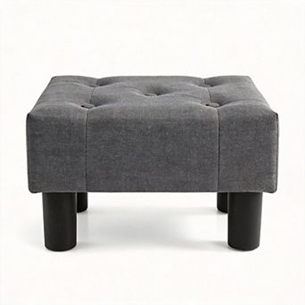 Linen Rectangle Footstool Ottoman with Legs for Living Room 15.4''W x 11.6''D x 9.2''H