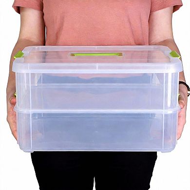 2-Tier Stackable Storage Box with Handle & Latch Lid
