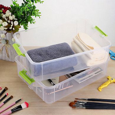 2-Tier Stackable Storage Box with Handle & Latch Lid
