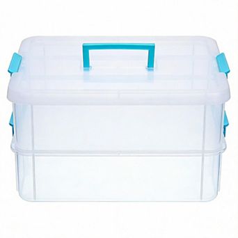 2 tier Stackable Storage Box with Handle & Latch Lid