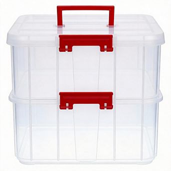 2 tier Stackable Storage Box with Handle & Latch Lid