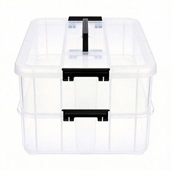 2 tier Stackable Storage Box with Handle & Latch Lid