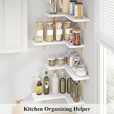 Set Of 4 Rustic Corner Floating Wall Shelf Sets Storage Display 4-tier