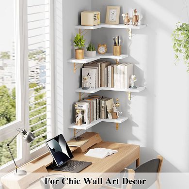 Set Of 4 Rustic Corner Floating Wall Shelf Sets Storage Display 4-tier