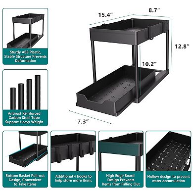 2 Tier Under Sink Organizer with Sliding Basket, Multi-Purpose 2pc