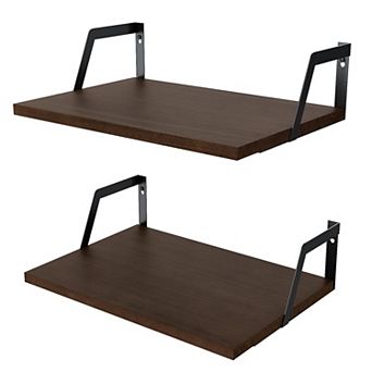 Set of 2 Rustic Wood Floating Wall Shelf Sets