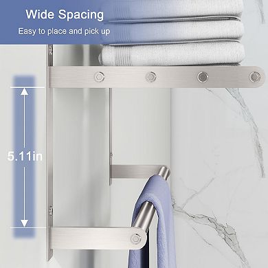 Bathroom 2-Tier Towel Shelf with Bar Wall Mount Stainless Steel