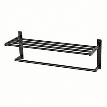 Bathroom 2 tier Towel Shelf with Bar Wall Mount Stainless Steel