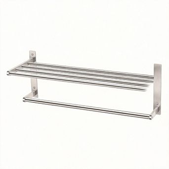Bathroom 2 tier Towel Shelf with Bar Wall Mount Stainless Steel