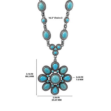JS Jessica Simpson Turquoise Flower Pendant Necklace