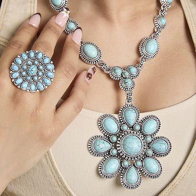 JS Jessica Simpson Turquoise Flower Pendant Necklace