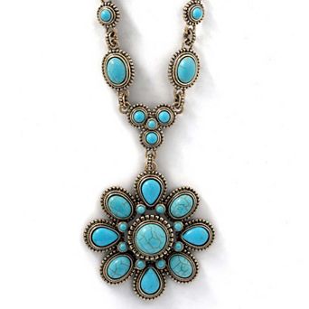 JS Jessica Simpson Turquoise Flower Pendant Necklace